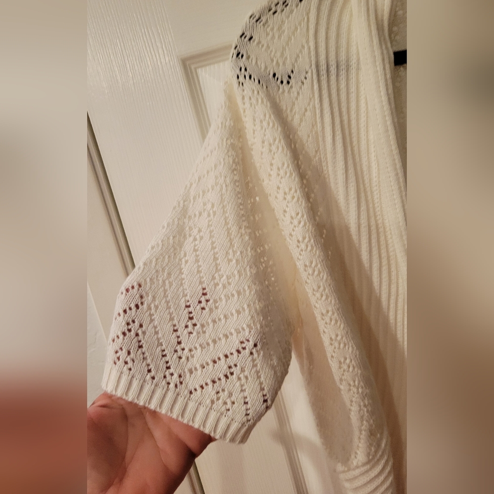 Cream Textured Knit Poncho - Picture 3 of 4